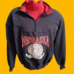Large Vintage 90's Sweatshirt BIG RED Nebraska Cornhuskers Half-Zip Pullover USA